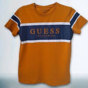 🚗 SALE! 5/$50  Guess Gold and Blue Logo Shirt - Big Boys size 16